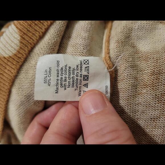 J Crew XXS Tan & white polka dots linen/cotton sweater - Picture 5 of 5